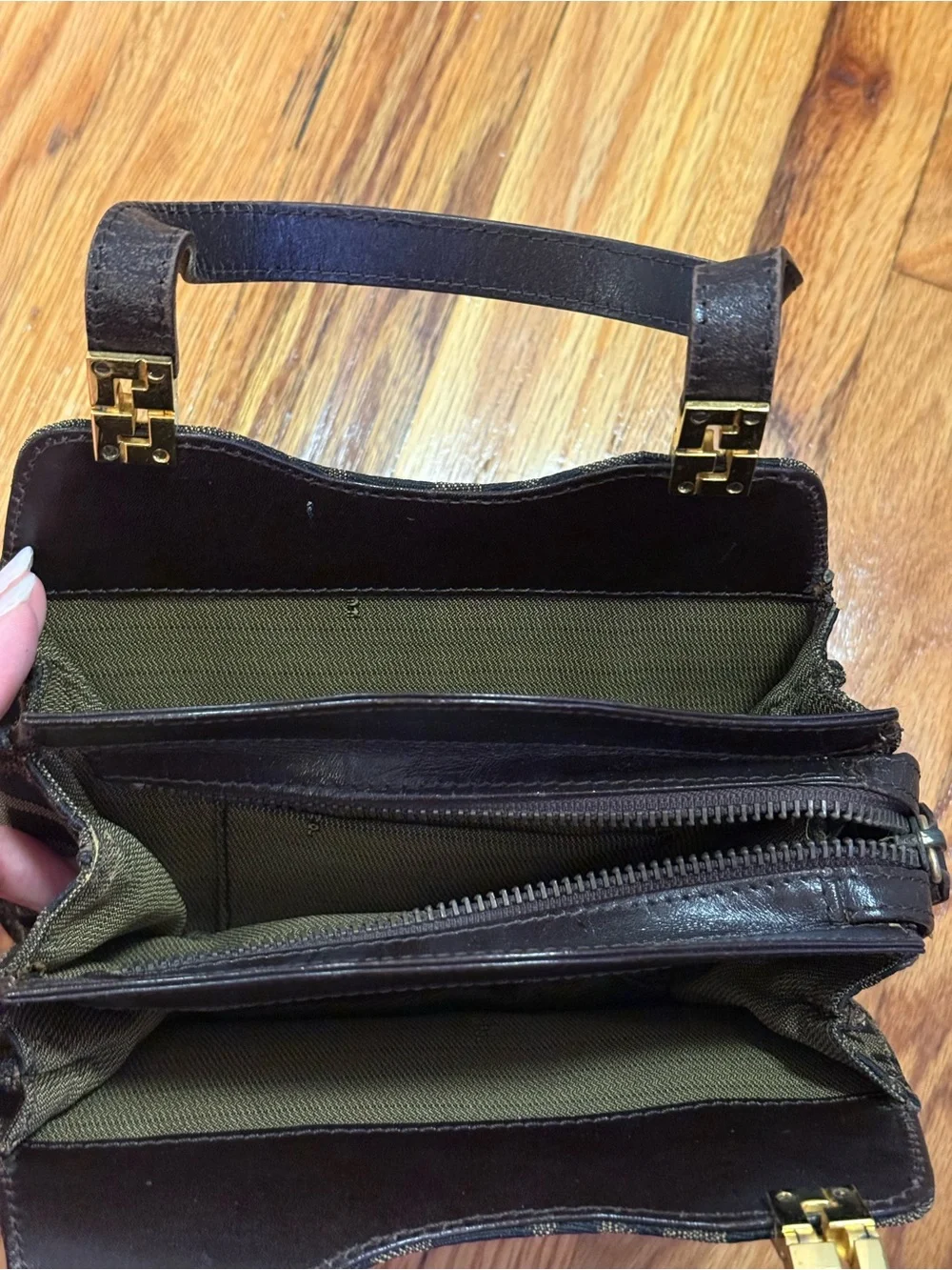 Fendi Black and Brown FF Canvas Satchel with Gold Hardware